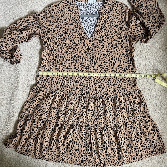 Gap Womens Dress Small Leopard Brown Puffed Sleeve Tiered Tunic Peplum Flowy - Picture 13 of 17